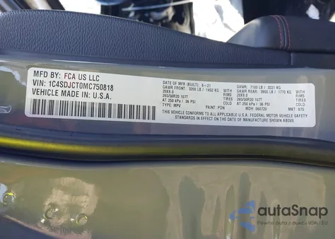 2021 Dodge Durango R/T Awd from USA, damaged, VIN 1C4SDJCT0MC750818